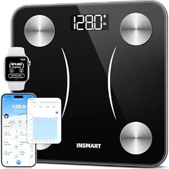 INSMART Body Fat Scale, Smart Scale for Body Weight High Accuracy, Digital Bathroom Weight Scale for BMI, Body Fat, Muscle 17 Body Composition Analyzer Sync with App, LED Display, Black