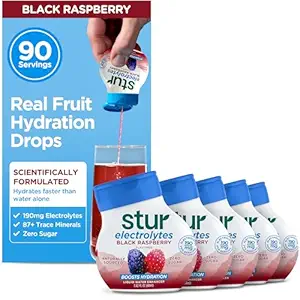 Stur Electrolyte Water Enhancer | Sweetened with Stevia | High in Antioxidant Vitamin C | Sugar Free | Zero Calories | Keto | Vegan | 5 Bottles, Makes 90 Drinks (Black)