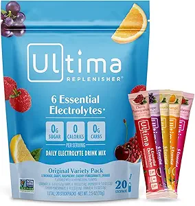 Ultima Replenisher Daily Electrolyte Powder – Original, 20 Stickpacks – Zero Sugar Hydration Packets with 6 Electrolytes and Minerals – Sugar Free, Plant Based & Keto Friendly– Drink Mix