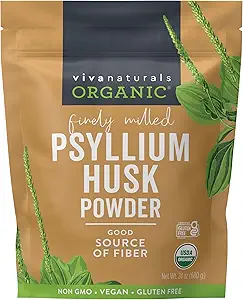 Viva Naturals Organic Psyllium Husk Powder – Finely Ground, Vegan, Keto, Paleo, Non-GMO Plant-Based Superfood, Good Source of Fiber for Gluten-Free Baking, Juices & Smoothies