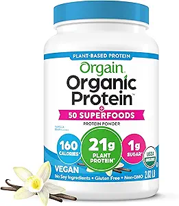 Orgain Organic Vegan Protein + 50 Superfoods Powder Bean - Plant Based Protein Prebiotic Fiber, No Lactose Ingredients, Gluten Free, No Added Sugar, Non-GMO