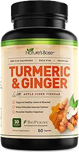 Nature's Base Turmeric and Ginger Supplement - with Curcumin, Apple Cider Vinegar & BioPerine Black Pepper Extract - 95% Curcuminoids