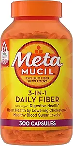 Metamucil, Psyllium Husk Capsules, 3-in-1 Fiber Supplement, Daily Psyllium Husk Fiber Capsules Help Support Digestive Health by Promoting Regularity*, Help Supplement Daily Fiber Intake