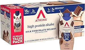 Atkins Milk Delight High Protein Shake Protein Net Carb Sugar, Keto Friendly Flavored Protein Shakes