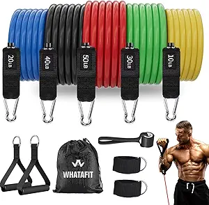WHATAFIT Resistance Bands, Exercise Bands，Resistance Bands for Working Out, Work Out Bands with Handles for Men and Women Fitness, Strength Training Home Gym Equipment