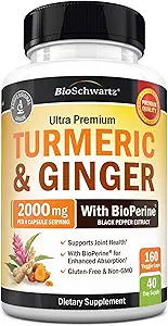 Turmeric and Ginger Supplement with BioPerine - Turmeric Curcumin with Black Pepper & Organic Ginger for Enhanced Absorption for Digestion Knee & Joint Support - Vegan & Non-GMO ()
