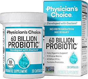 Physician's CHOICE Probiotics 60 Billion CFU - 10 Strains + Organic Prebiotics - Immune, Digestive & Gut Health - Supports Occasional Constipation, Diarrhea, Gas & Bloating - for Women & Men