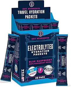 KEY NUTRIENTS Electrolytes Powder Packets - No Sugar, Delicious Blue, Hydration Packets with Electrolyte Powder for Refreshing Electrolyte Drink Mix Packets - Zero Calories